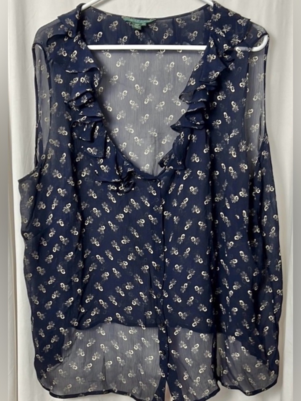Lauren by Ralph Lauren Silk Sleeveless Ruffle Sheer Top Size 22W